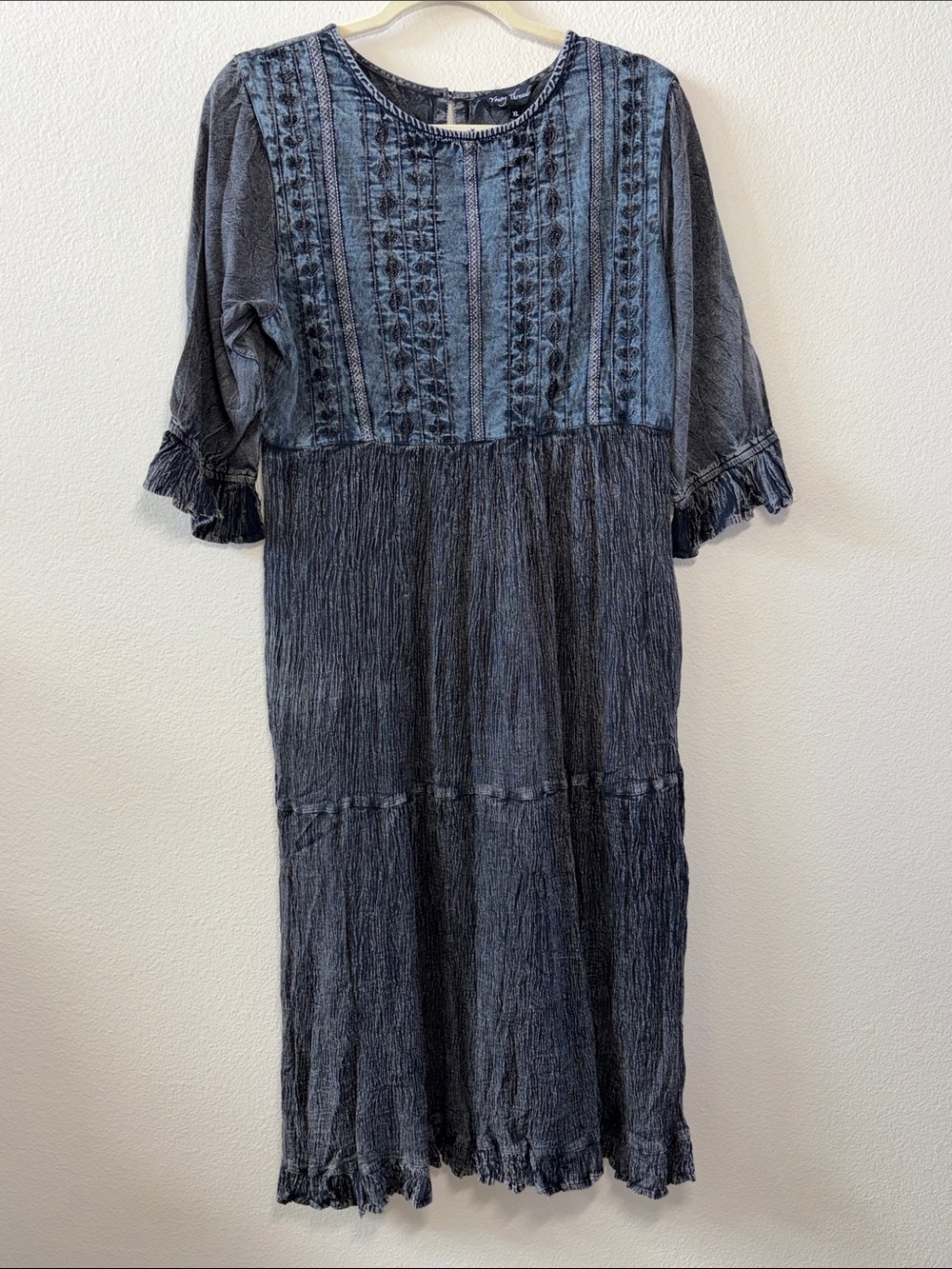 Boho Textured Indigo Midi Dress